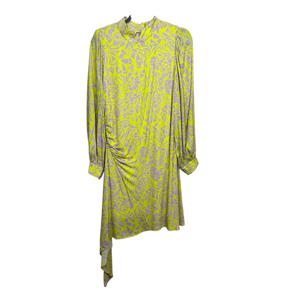 Tanya Taylor Asymmetrical Long Sleeves Dress in Yellow and Purple 10